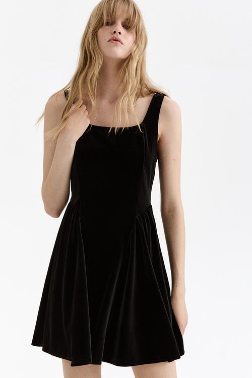 Sleeveless velour dress - black