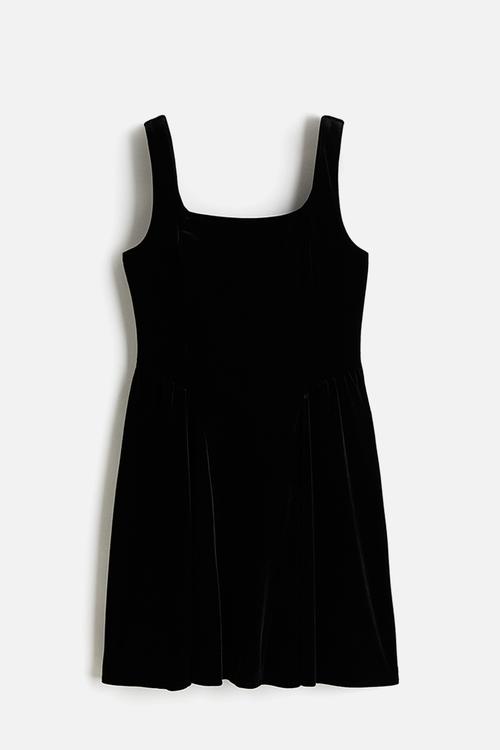 Sleeveless velour dress - black
