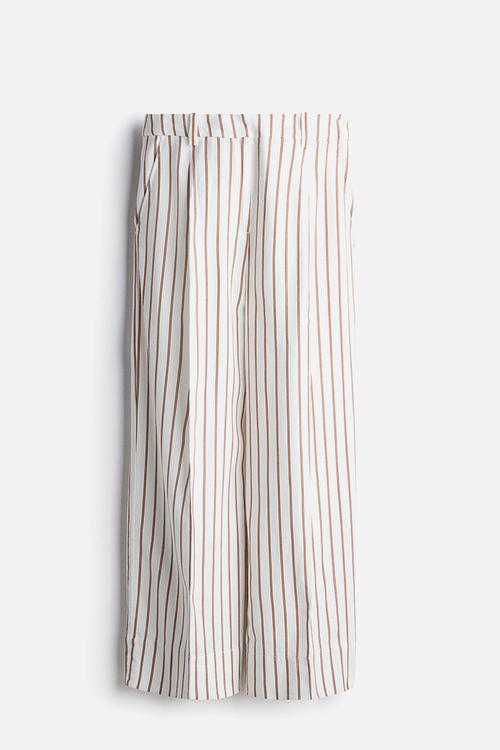 Wide linen-blend trousers - white & brown striped