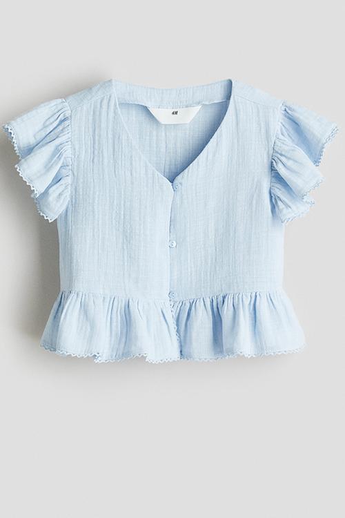 Cotton muslin blouse -  light blue
