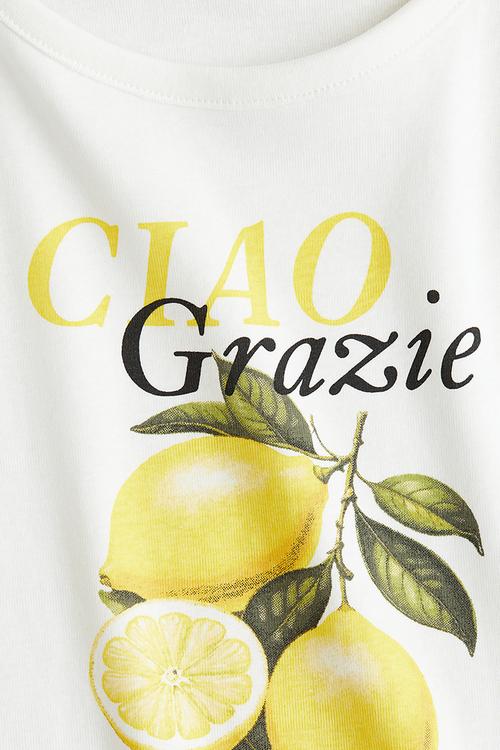 Print-motif cotton T-shirt - white/ciao grazie 