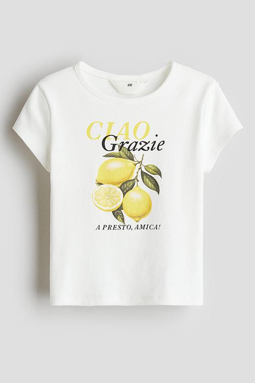 Print-motif cotton T-shirt - white/ciao grazie 
