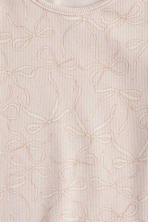 Ribbed cotton top -  light pink/bows
