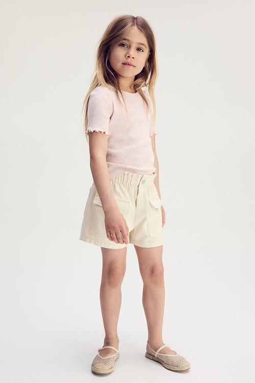 Ribbed cotton top -  light pink/bows