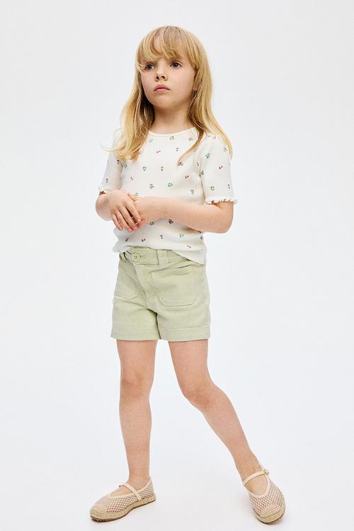 Ribbed cotton top -white/floral 