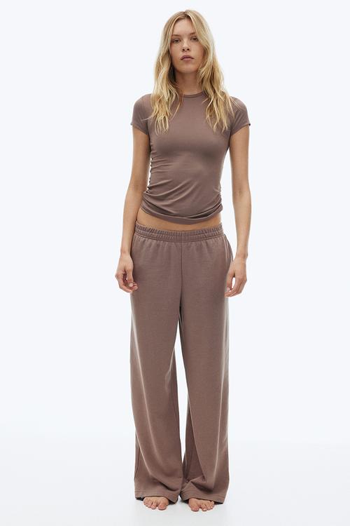 Fitted microfibre T-shirt - dusty brown