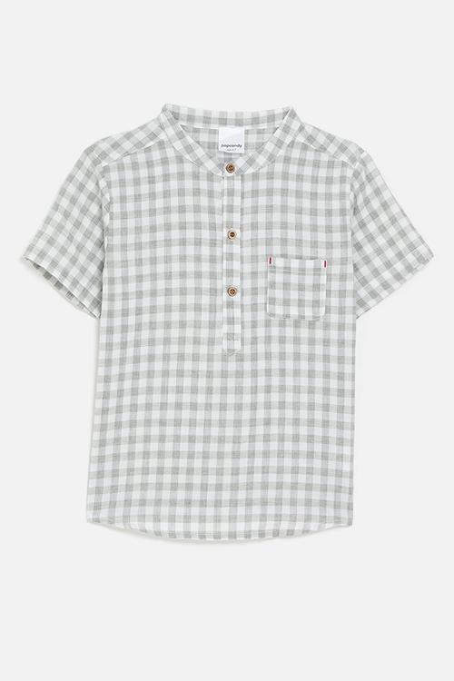 Mandarin collar shirt - grey check