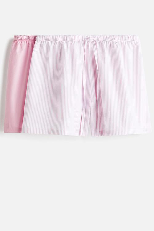 2-pack cotton poplin pyjama shorts -  pink/striped 