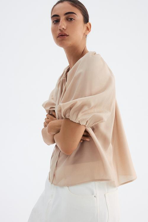 Balloon-sleeved blouse - beige