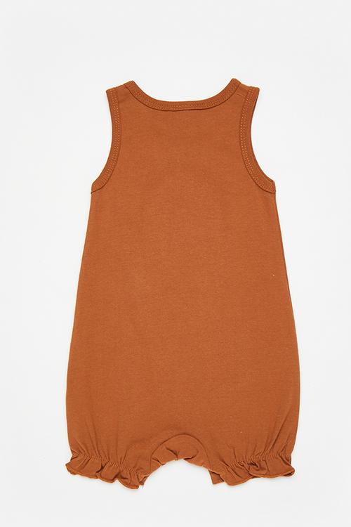 Rainbow graphic and slogan romper - burnt sienna/love