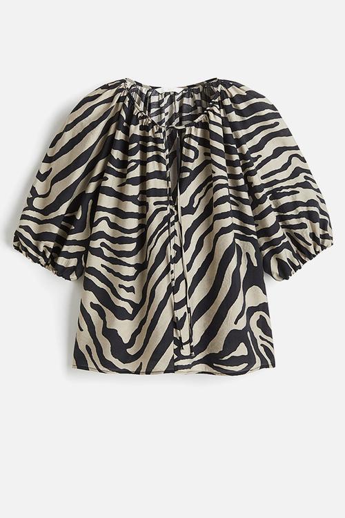 Balloon-sleeved blouse - light beige/zebra print