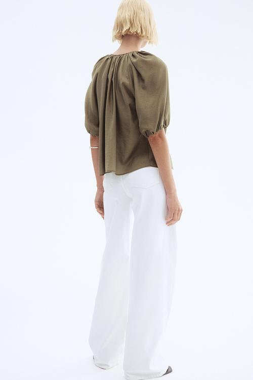 Balloon-sleeved blouse - dark khaki green
