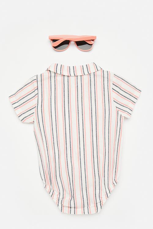Shirt-style bodysuit with sunnies - white/multi stripe