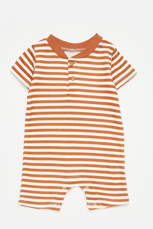 Short sleeve romper - brown & white