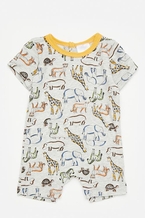 Short sleeve romper - grey/savannah animals