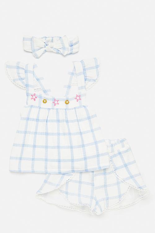 Apron dress & short set with bow headband - multi