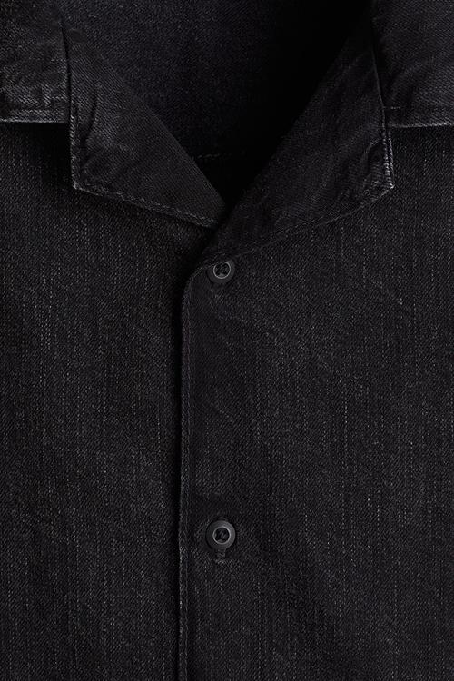 Regular fit denim resort shirt - black