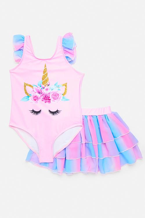 Unicorn bikini & skirt - pink/purple/blue