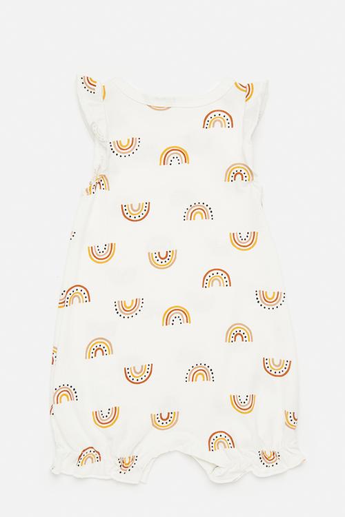 Rainbow aop romper with flutter sleeves - off white
