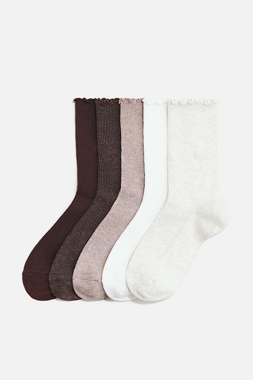 5-pack rib-knit socks - white/cream marl/beige