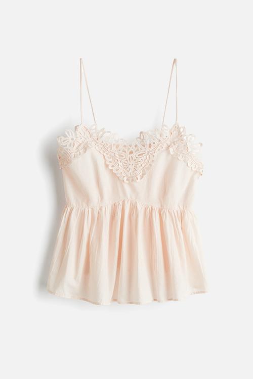 Lace-trimmed strappy top - powder pink