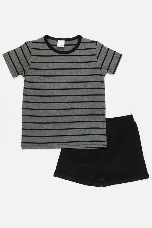 Tee and shorts set - dark grey/black/black stripes