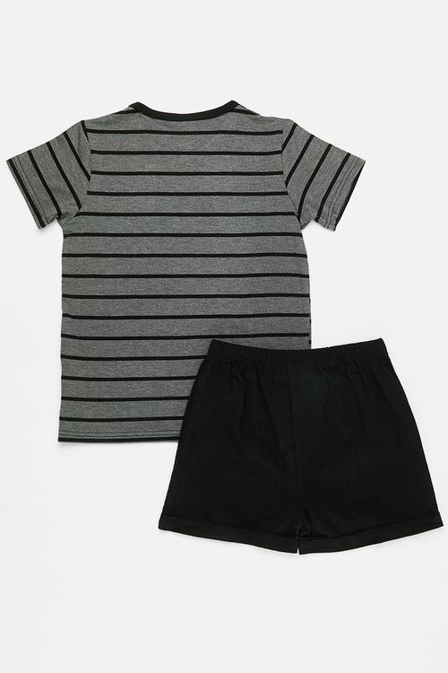 Tee and shorts set - dark grey/black/black stripes