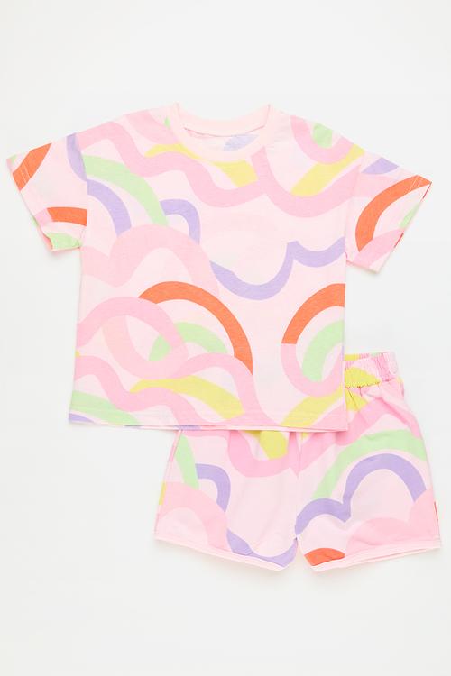 Abstract pattern tee with matching shorts - pink