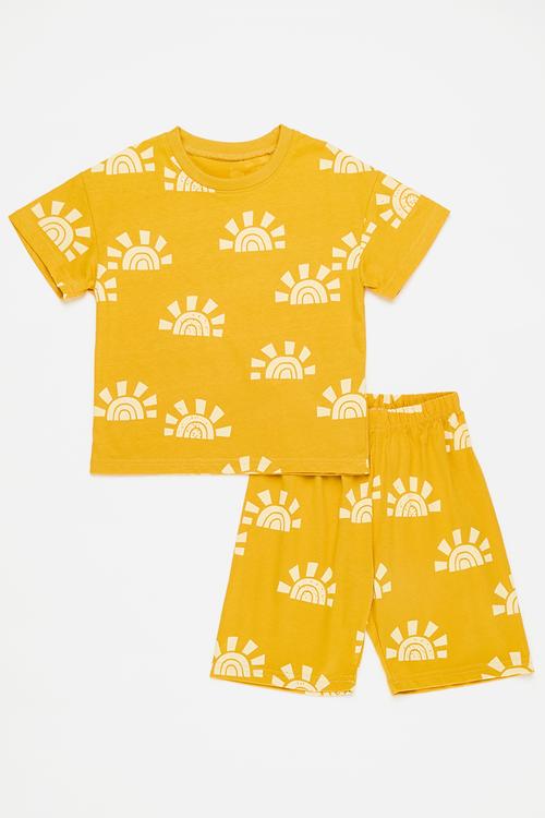 Sun all-over print top & shorts - mustard