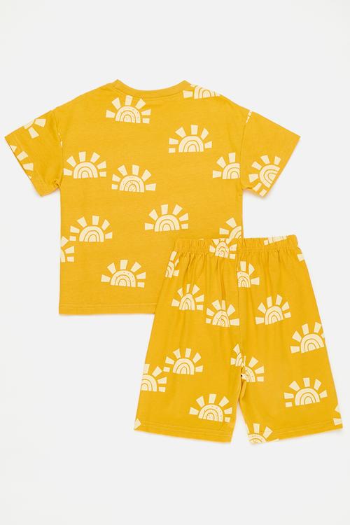 Sun all-over print top & shorts - mustard