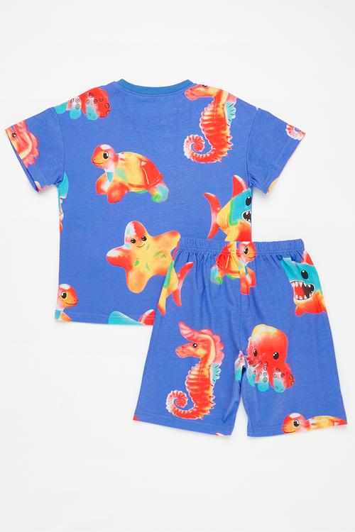 Sea creature all-over print top & shorts - blue