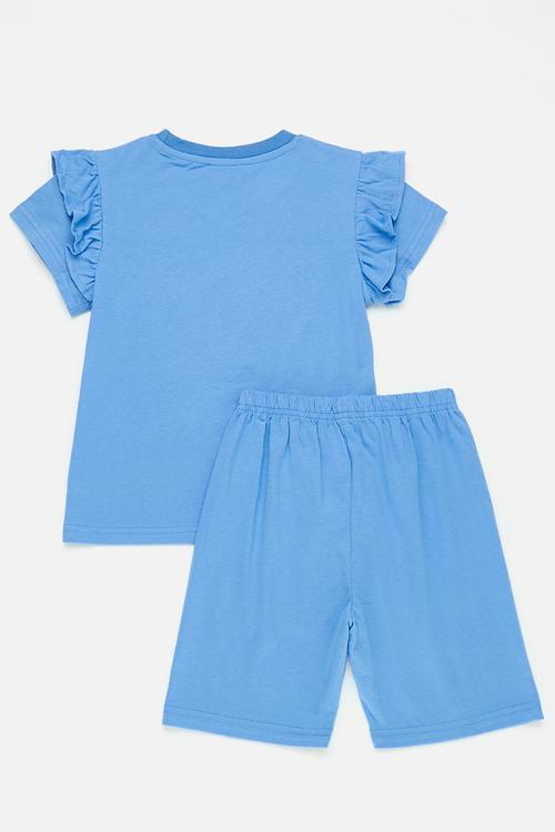 Graphic and slogan ruffle tee with shorts - blue/its a lovely day