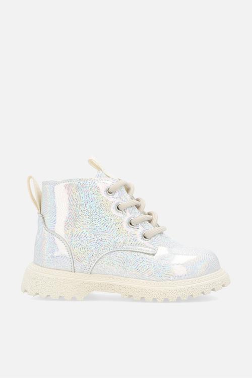 Lace up boot - silver/cream
