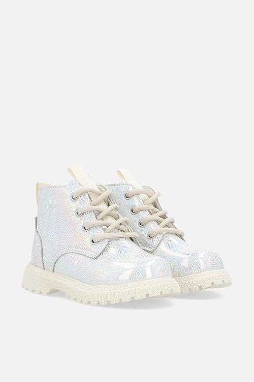 Lace up boot - silver/cream