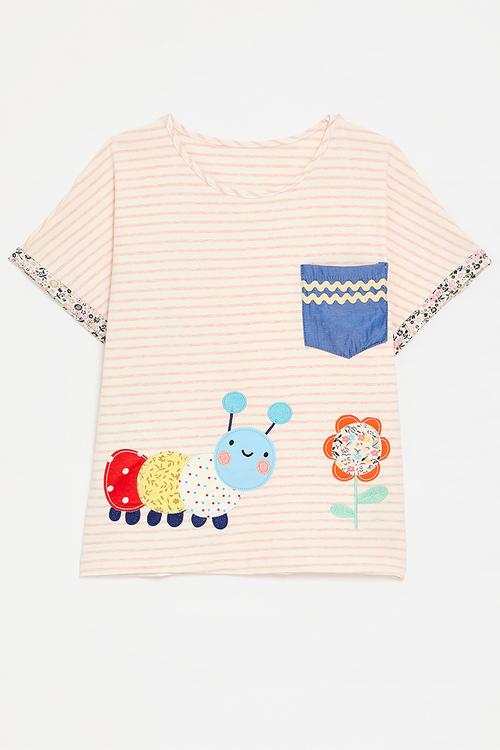 Patchwork crew neck tee - neutral stripes/multi