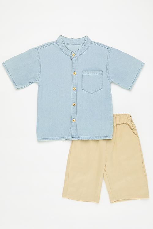 Shirt & short set - light blue/beige