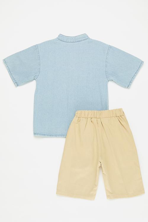 Shirt & short set - light blue/beige