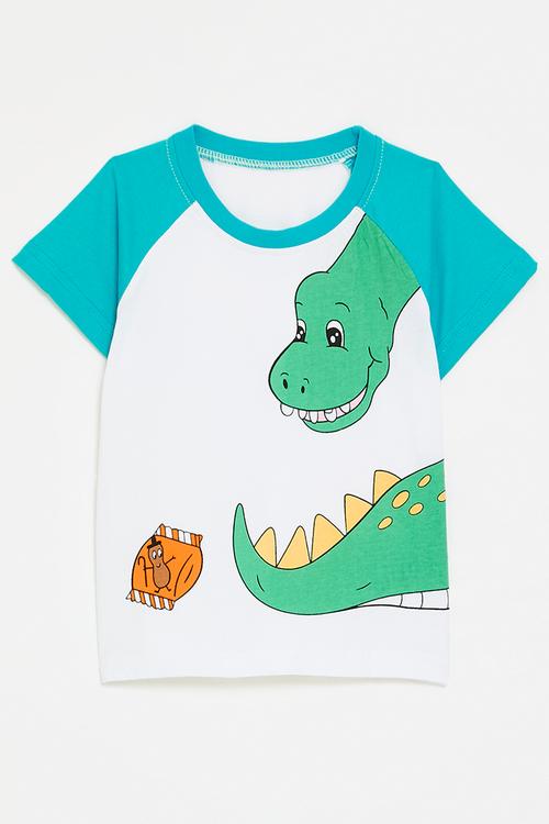 Dino graphic raglan tee - blue/white
