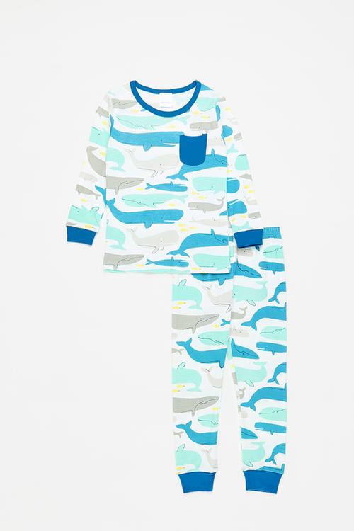 Pyjama set - true blue/whales