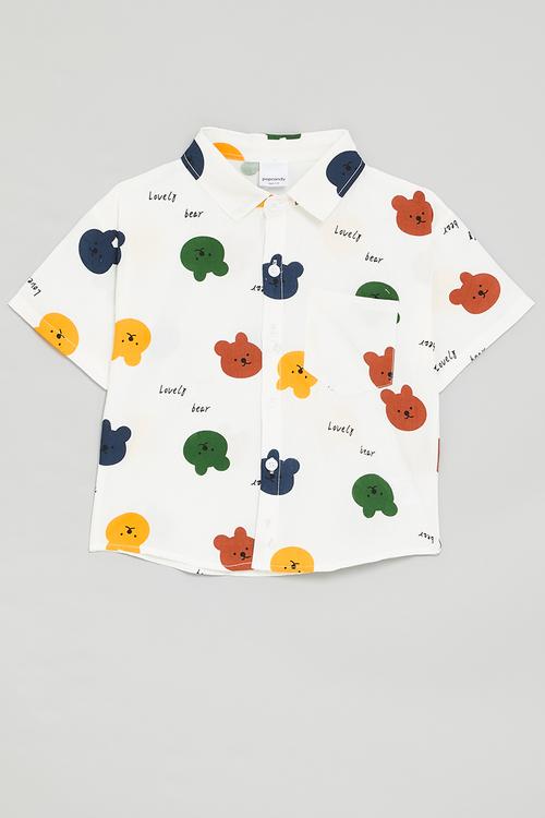 Bear all-over-print shirt - white