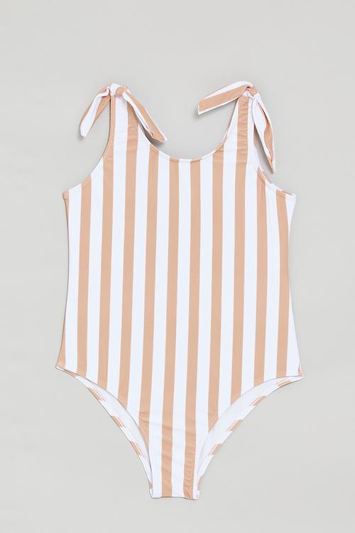 One piece swimsuit - light tan stripes
