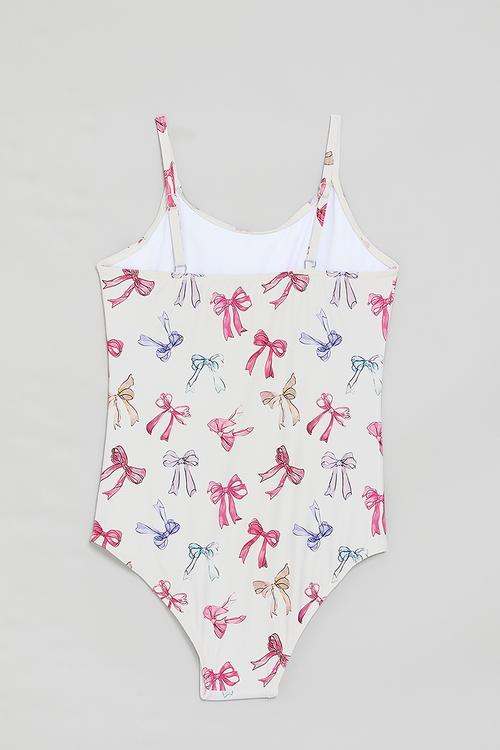 Bow all-over-print swimsuit - off white