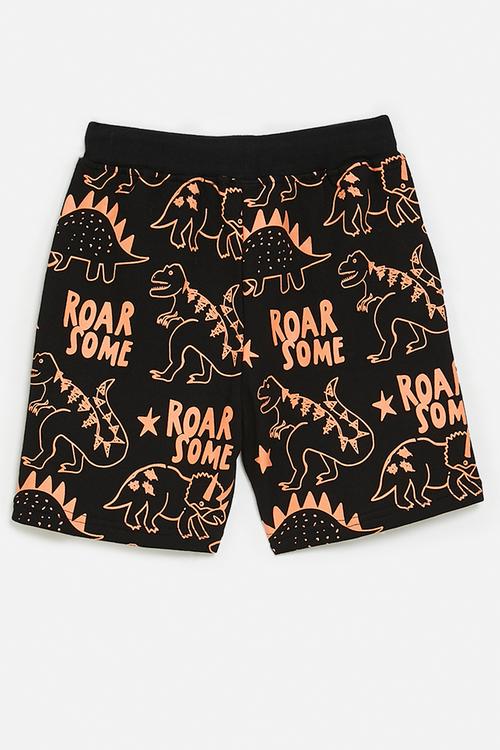 Slogan and dino graphic shorts - black/roarsome