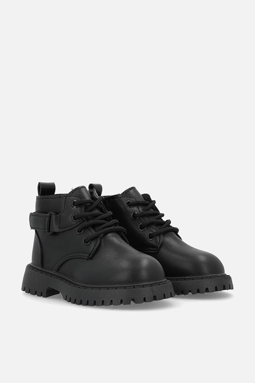 Lace-up boots with mock strap - black