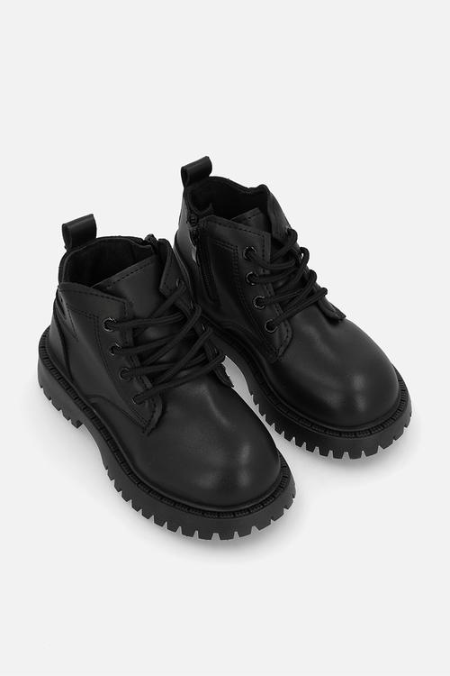 PU lace-up boots - black