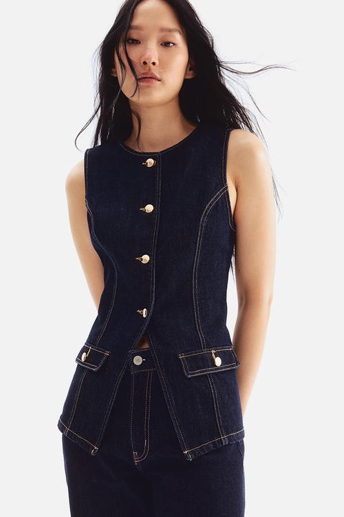 Tapered-waist denim waistcoat - dark denim blue