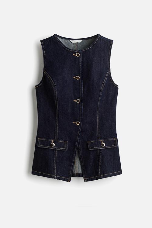 Tapered-waist denim waistcoat - dark denim blue
