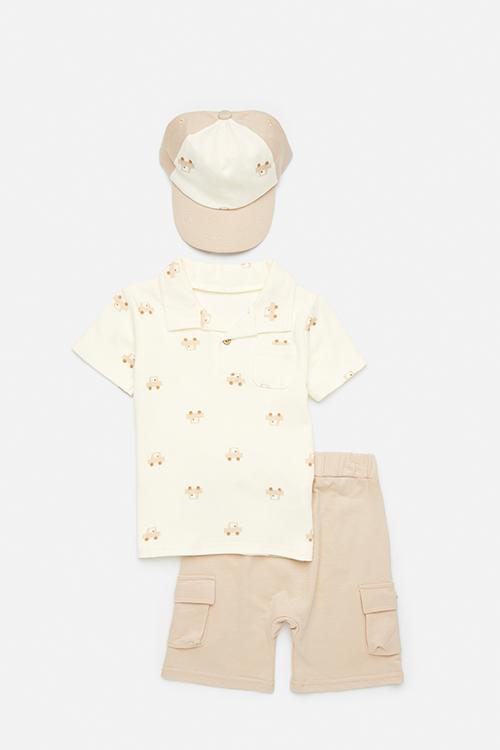 Shirt & short set with cap - off white/beige