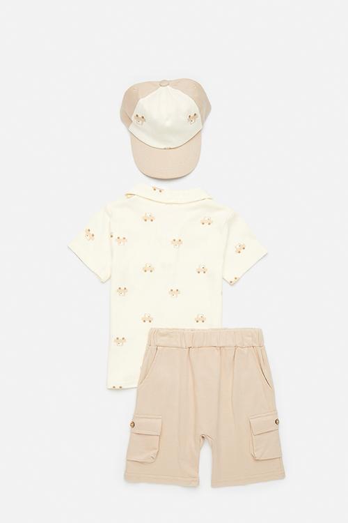 Shirt & short set with cap - off white/beige