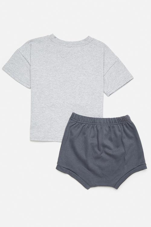 Tee & shorts set - grey/navy/rainbow